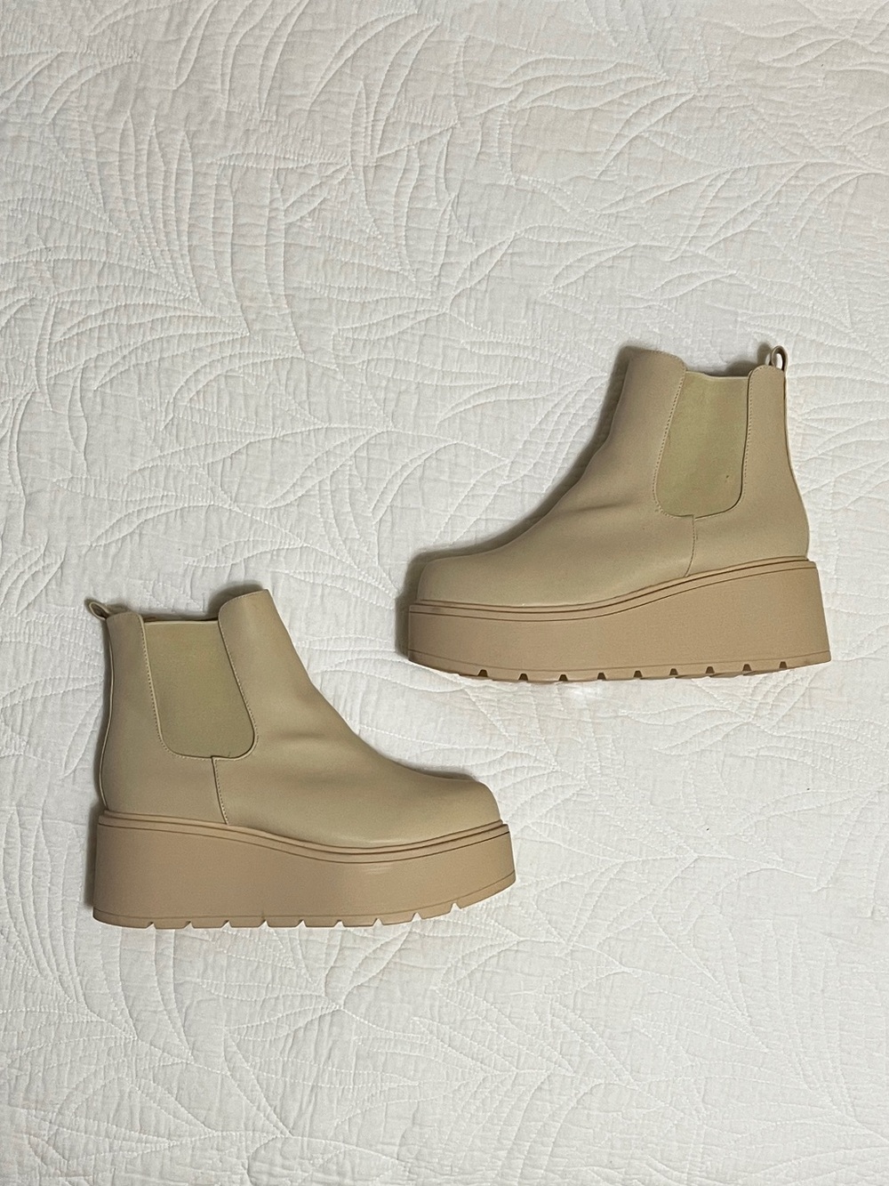 Tan Faux Leather Ankle Platform Boots - Women’s Size 10